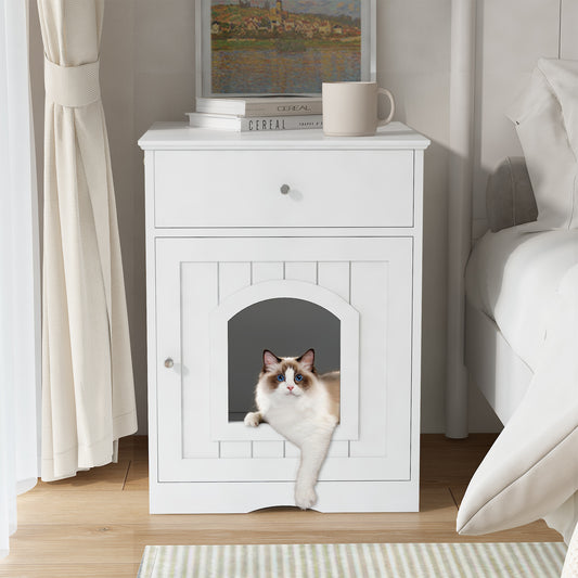 Wooden Pet Litter Box House with Drawers