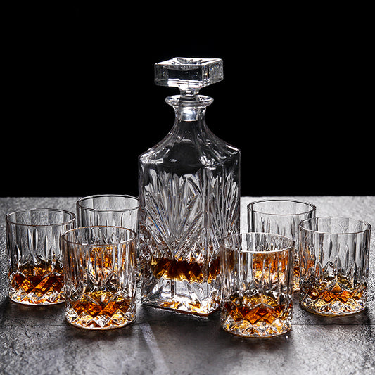 Crystal Whiskey Glass & Decanter Set (6 Pieces)